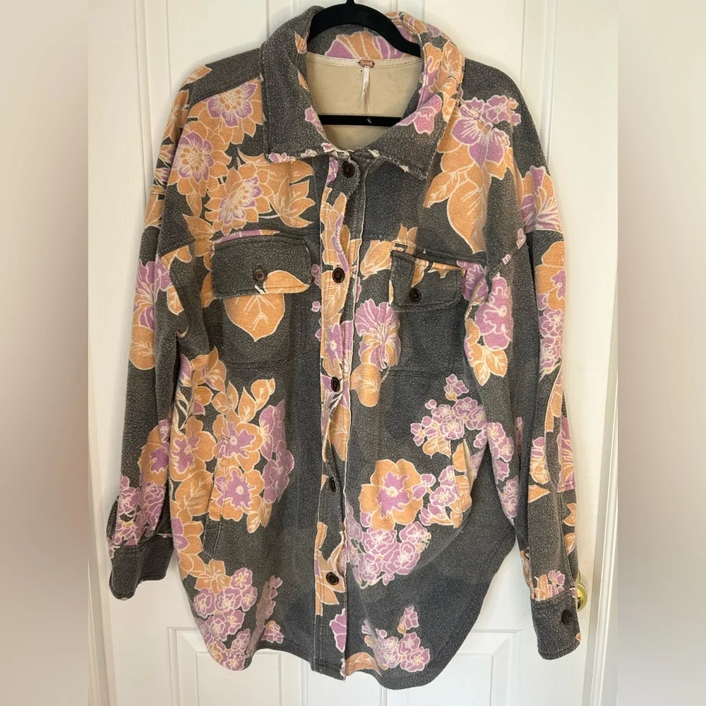 NEW Free People Printed Ruby Jacket Floral Oversized Shacket Gray Size Large - Picture 4 of 14